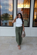 Load image into Gallery viewer, BEATRICE BARREL LACE HEM PANTS | OLIVE