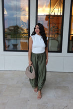 Load image into Gallery viewer, BEATRICE BARREL LACE HEM PANTS | OLIVE
