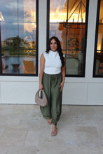 Load image into Gallery viewer, BEATRICE BARREL LACE HEM PANTS | OLIVE