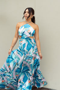 BAHAMIAN WATERS TIE BACK MAXI DRESS | BLUE MULTI