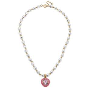 MADELEINE PEARL & HEART NECKLACE | PINK