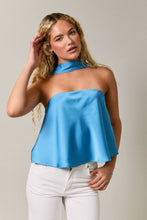 Load image into Gallery viewer, AVERY STRAPLESS SCARF DETAIL SATIN TOP | BLUE