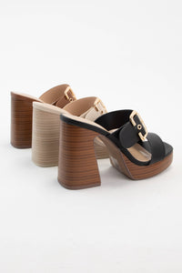 CHARLIE BOLD BUCKLE PLATFORM HEEL | RAFFIA