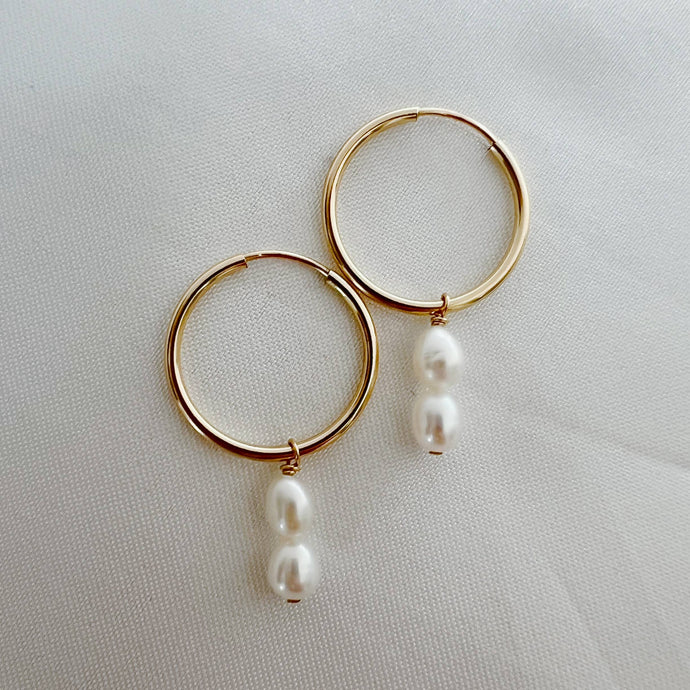 LANI PEARL CHARM HOOPS | GOLD FILLED