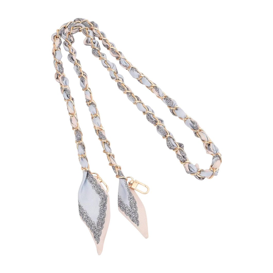 BABY PAISLEY LONG GOLD SCARF CHAIN | BLUE & CREAM