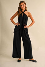 Load image into Gallery viewer, SAVANNAH HALTER TIE LINEN BLEND TOP | BLACK