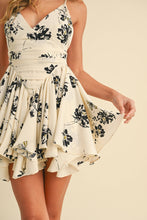 Load image into Gallery viewer, ELLA FLORAL RUFFLED FLARED MINI DRESS | CREAM &amp; BLACK