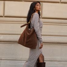 Load image into Gallery viewer, VENUS RECYCLED VEGAN SUEDE TOTE | ESPRESSO