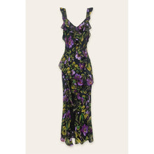 Load image into Gallery viewer, MIDNIGHT VIOLET ASYMMETRICAL RUFFLED DRESS