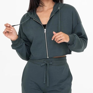 FRENCH TERRY CROPPED HOODIE & SWEATPANT SET