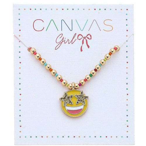 PRETTY GIRL SMILEY FACE GOLD BEAD BALL NECKLACE