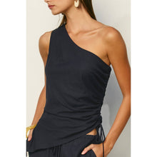 Load image into Gallery viewer, CRUZ ONE SHOULDER RUCHED TOP | NAVY