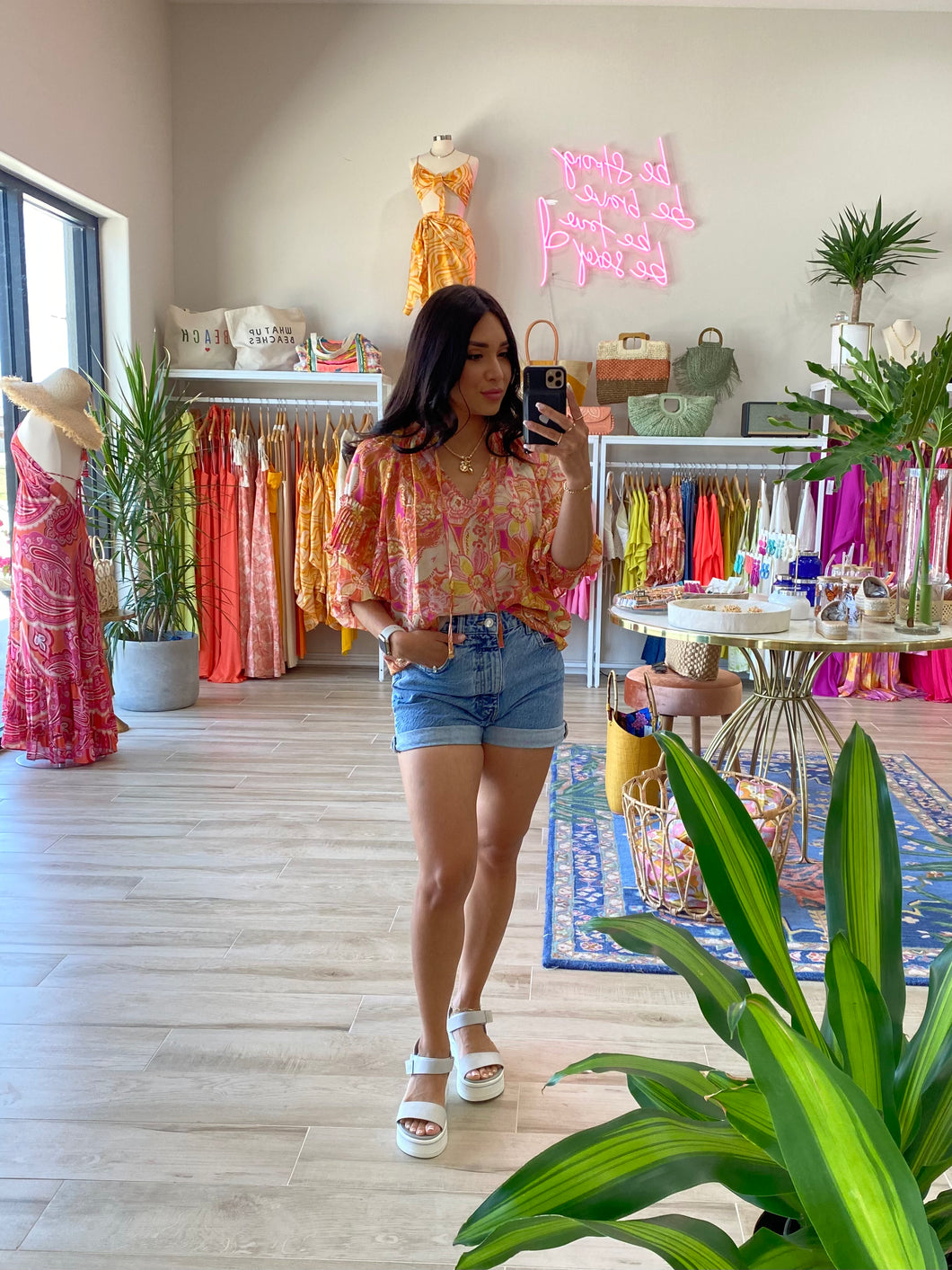 GRAPEFRUIT SODA PLEATED BALLOON SLEEVE TOP - FINAL SALE