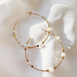 SALTWATER PEARL STATEMENT HOOPS | GOLD FILLED