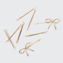 Load image into Gallery viewer, CLOUD &amp; BOW BOBBY PIN 8PC SET  | ROSEWOOD &amp; GOLD